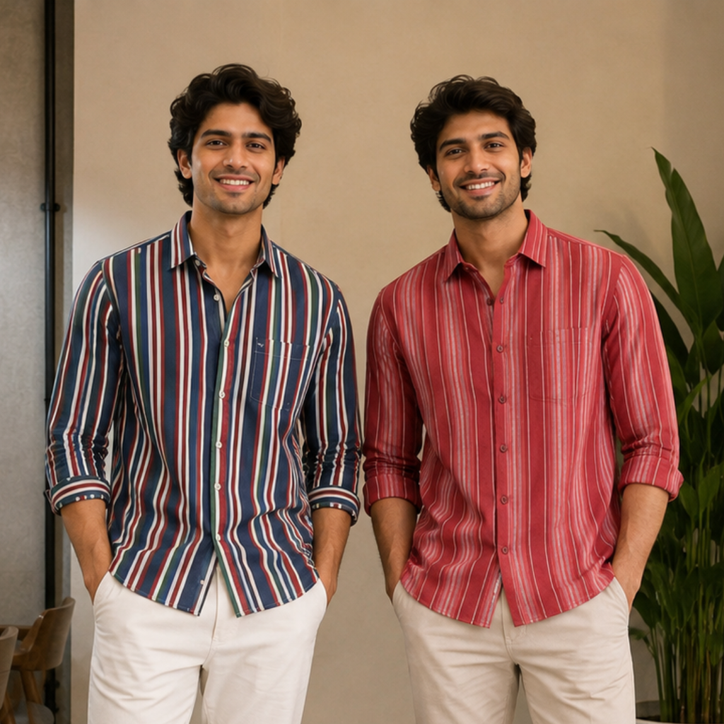 2 Pack Men’s Striped Shirts for Everyday Wear | SS-7