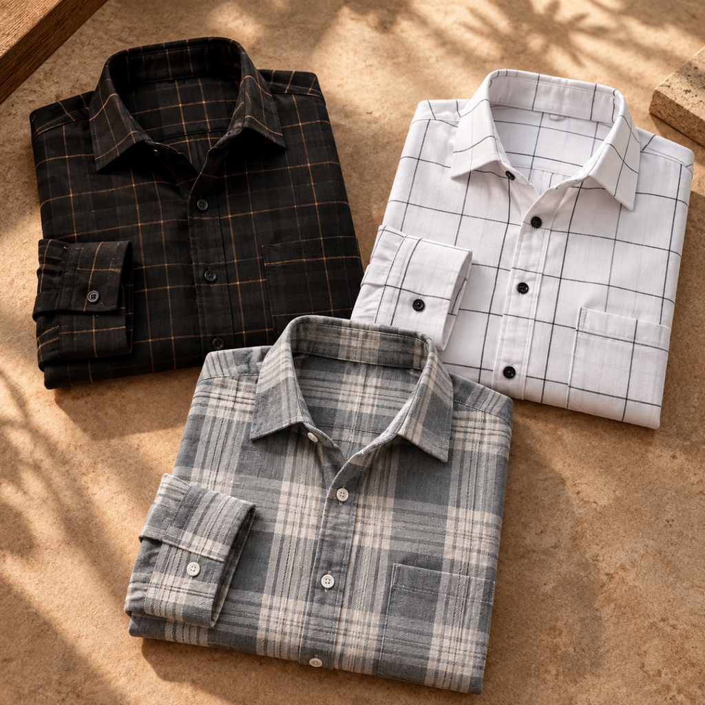 3 Pack Premium Checked Everyday Shirts for Men ( C6 )