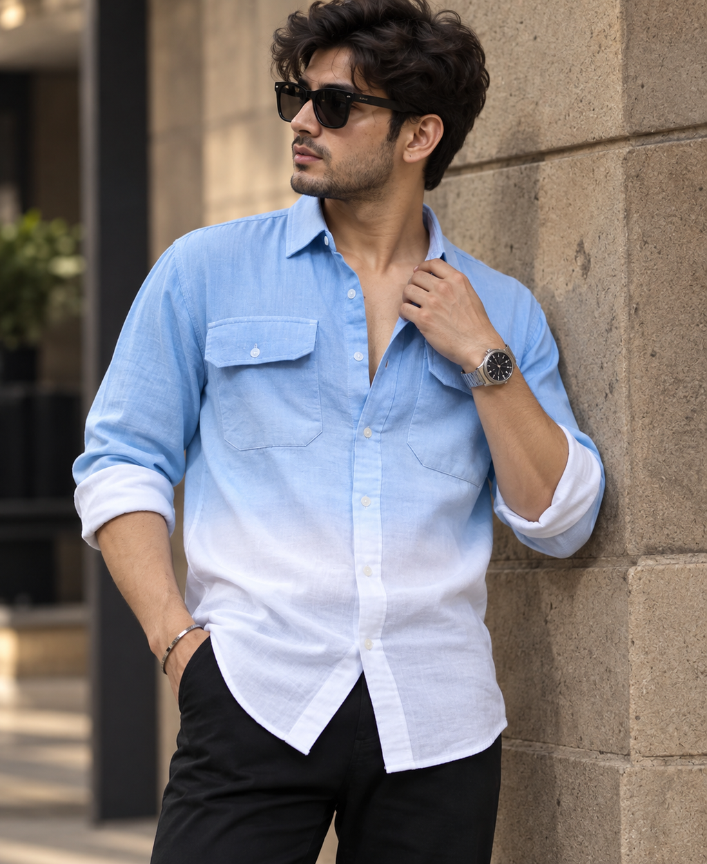 Pack of 2 Ombre Satin Shirts – Double Shade Premium Style