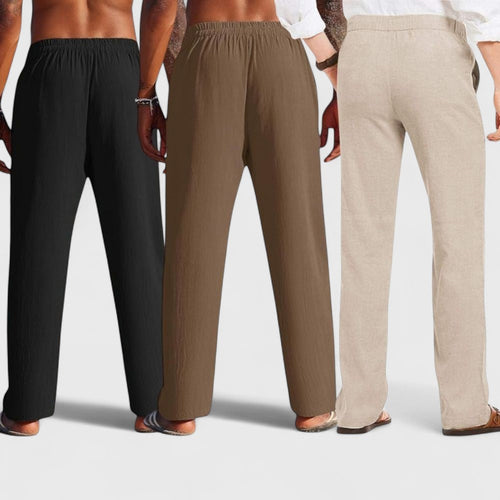 Combo of 3 Linen Loose Fit Men Pant Light Beige-Brown and Black-50386