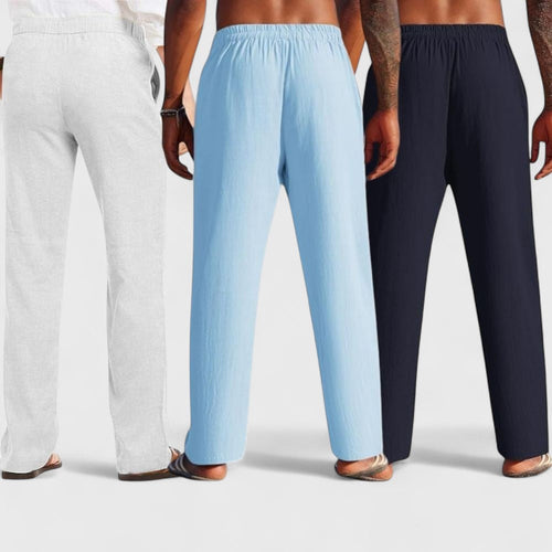 Combo of 3 Linen Loose Fit Men Pant Navy Blue-Blue and Light Gray-50353